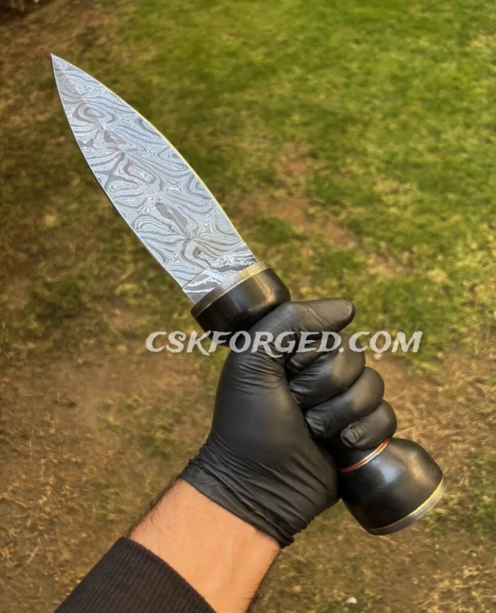 Damascus Steel Mini Gladius Sword with Custom Black Wooden Handle and Leather Sheath cskforged