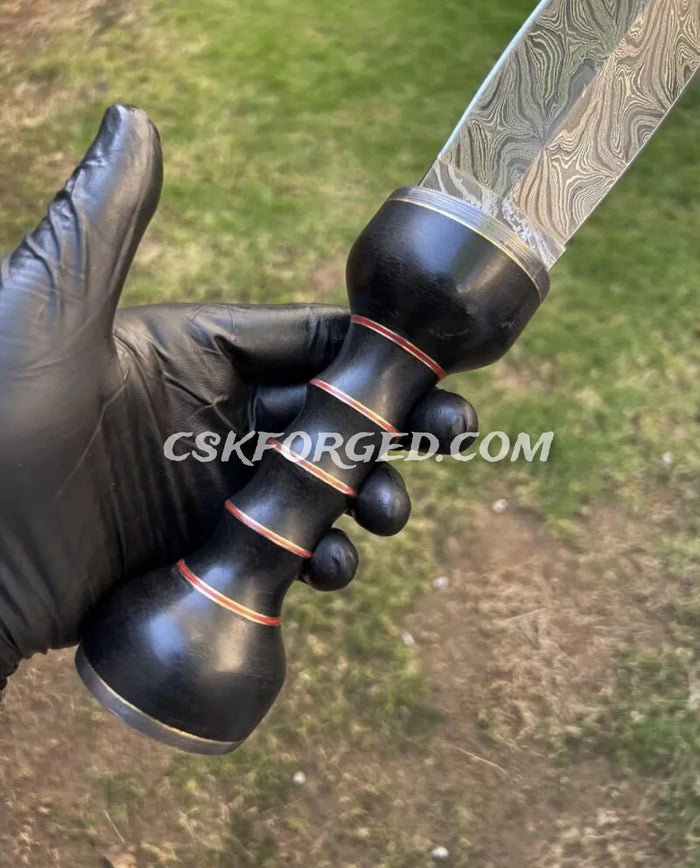 Damascus Steel Mini Gladius Sword with Custom Black Wooden Handle and Leather Sheath cskforged