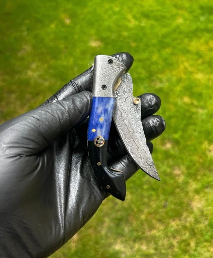 Damascus Steel Pocket Knife - 7.5'' Custom Engraved Gift Knife for Men Husband Dad - Anniversary gifts cskforged