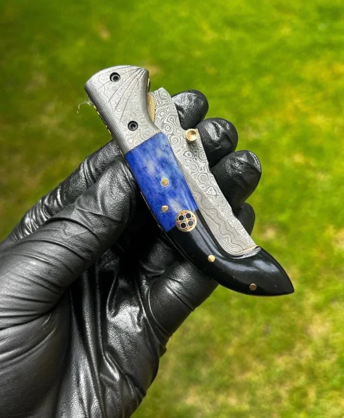 Damascus Steel Pocket Knife - 7.5'' Custom Engraved Gift Knife for Men Husband Dad - Anniversary gifts cskforged