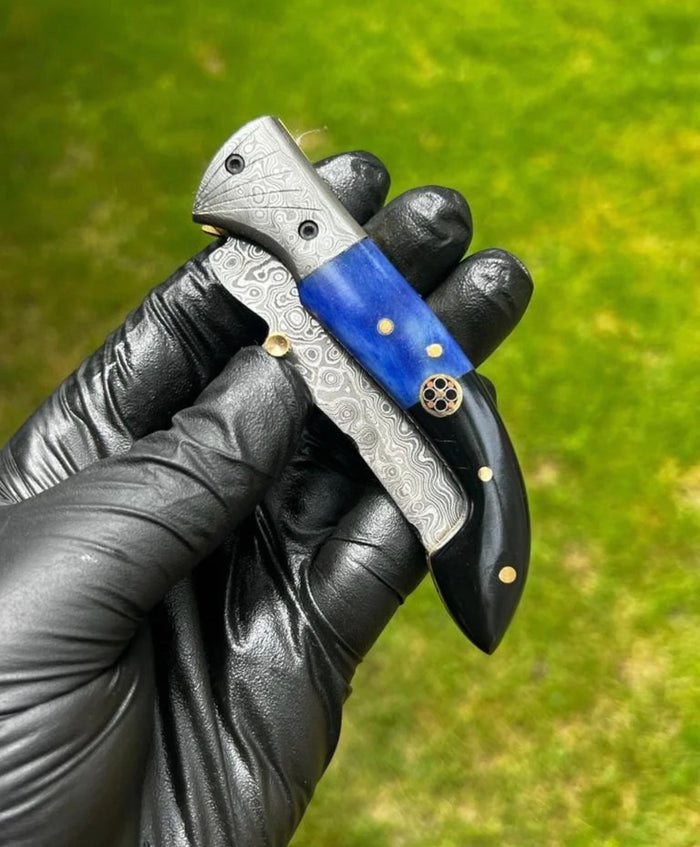 Damascus Steel Pocket Knife - 7.5'' Custom Engraved Gift Knife for Men Husband Dad - Anniversary gifts cskforged