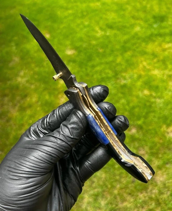 Damascus Steel Pocket Knife - 7.5'' Custom Engraved Gift Knife for Men Husband Dad - Anniversary gifts cskforged