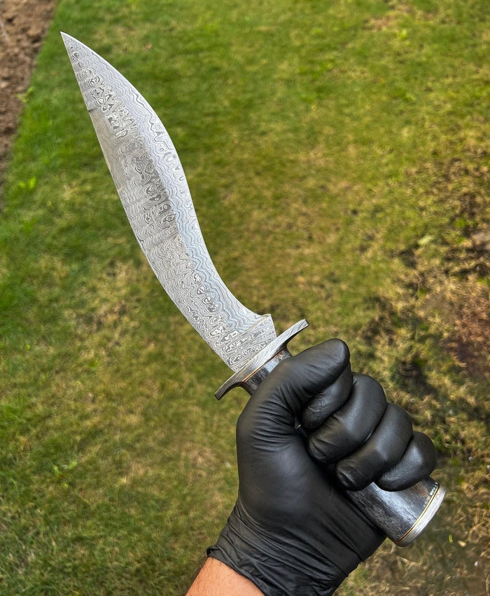 Damascus Steel Trailing Point Camping knife cskforged