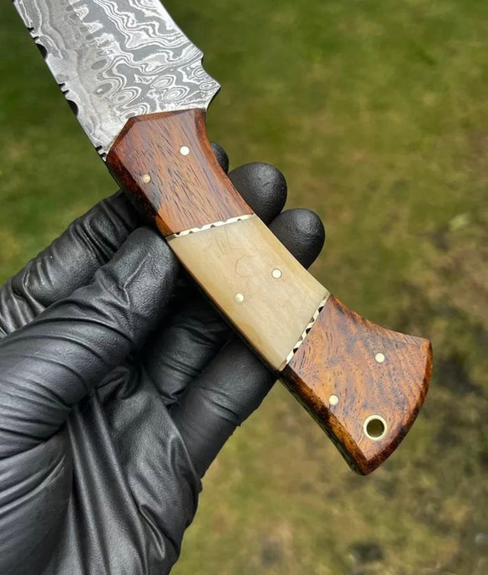 Damascus Steel Trailing Point Hunting Knife cskforged