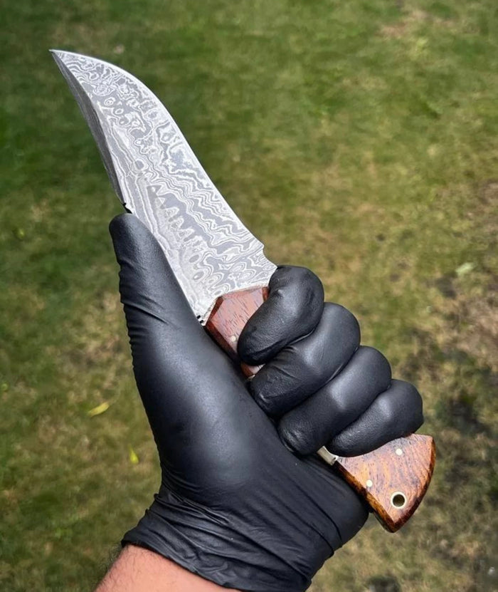 Damascus Steel Trailing Point Hunting Knife cskforged