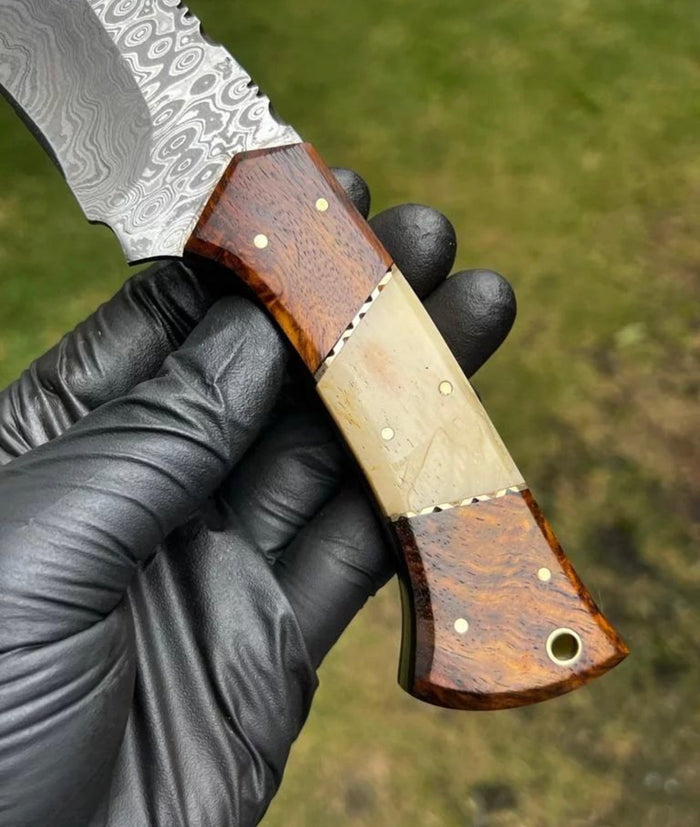 Damascus Steel Trailing Point Hunting Knife cskforged