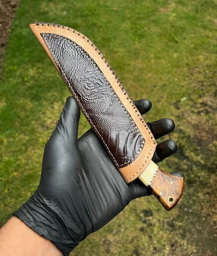 Damascus Steel Trailing Point Hunting Knife cskforged