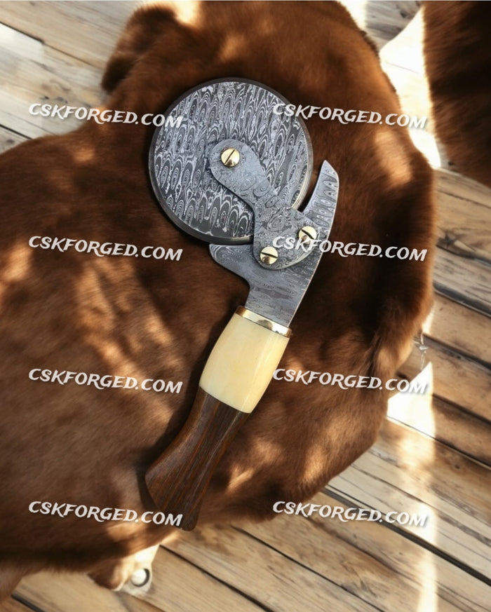 Damascus Steel Wheel Pizza Cutter-Best for Home & Professional Chefs cskforged