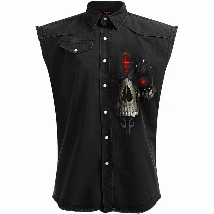 DARK DEATH - Sleeveless Stone Washed Worker Black Spiral USA