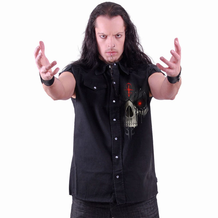DARK DEATH - Sleeveless Stone Washed Worker Black Spiral USA