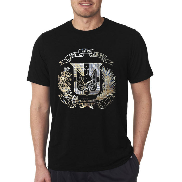Dominican Shield Premium T-Shirt Design Metalic Gold – Light and Soft Peligro Sports