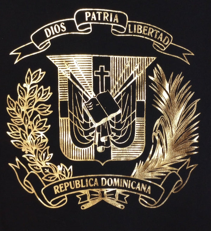 Dominican Shield Premium T-Shirt Design Metalic Gold – Light and Soft Peligro Sports