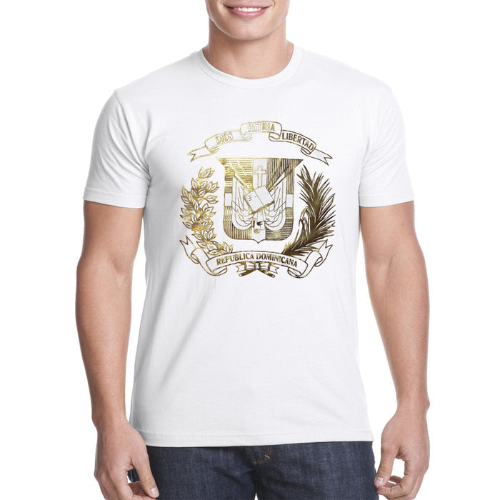 Dominican Shield Premium T-Shirt Design Metalic Gold – Light and Soft Peligro Sports