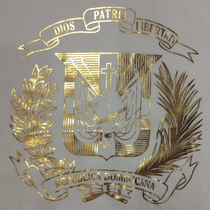 Dominican Shield Premium T-Shirt Design Metalic Gold – Light and Soft Peligro Sports
