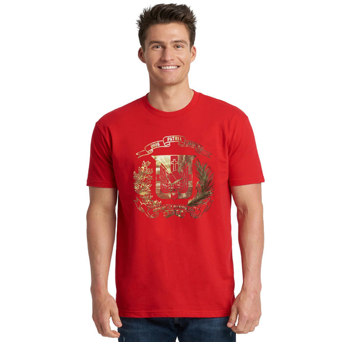 Dominican Shield Premium T-Shirt Design Metalic Gold – Light and Soft Peligro Sports