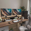 Dual Monitor Stand Riser Wood And Steel For Two Monitors ShipItFurniture