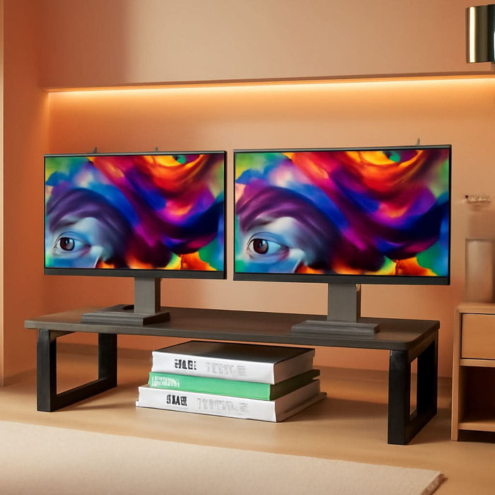 Dual Monitor Stand Riser Wood And Steel For Two Monitors ShipItFurniture