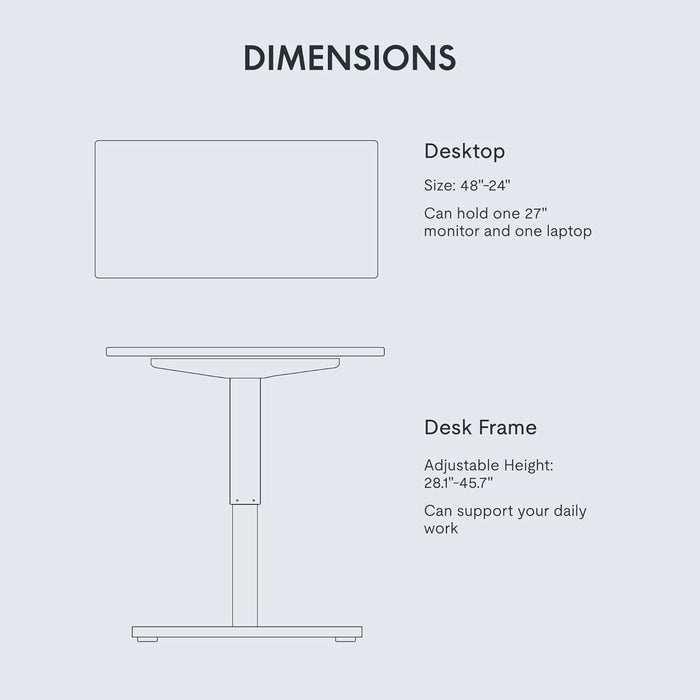 Electric Height Adjustable Standing Desk 48X24 Inches ShipItFurniture
