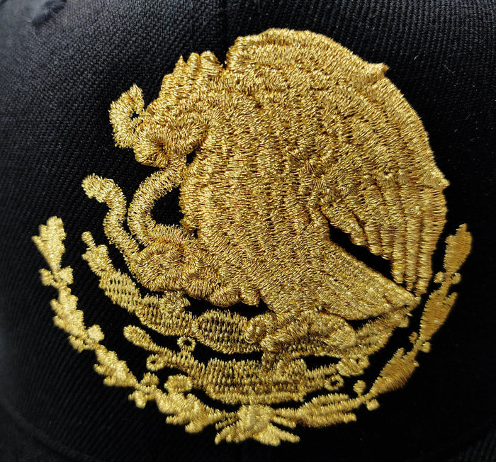Embroidered Shield and flag SnapBack Mexico Black - Gold Hat Peligro Sports