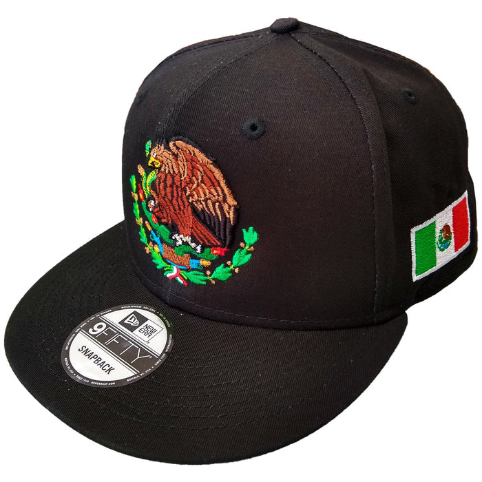 Embroidered Shield and flag SnapBack Mexico Black Hat Peligro Sports