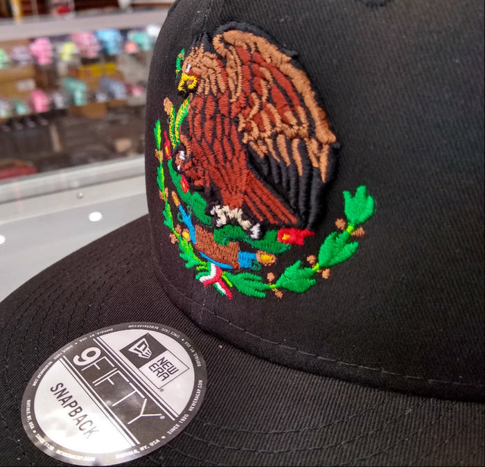 Embroidered Shield and flag SnapBack Mexico Black Hat Peligro Sports