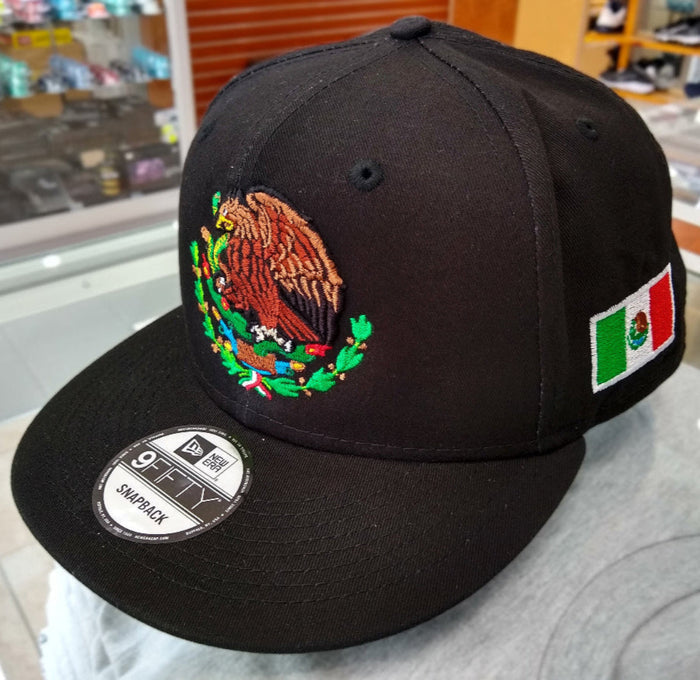 Embroidered Shield and flag SnapBack Mexico Black Hat Peligro Sports
