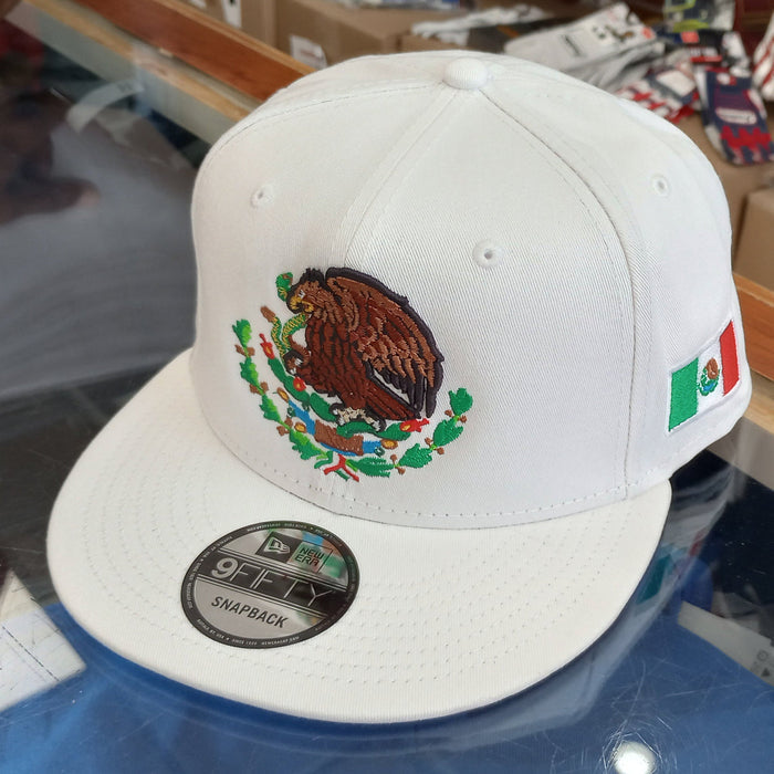 Embroidered Shield and flag SnapBack Mexico New Era White Hat Peligro Sports