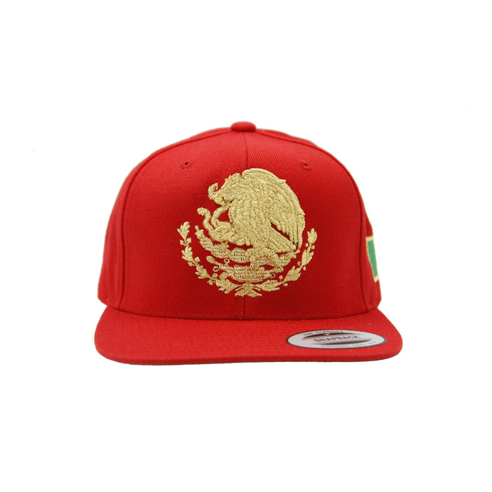Embroidered Shield and flag SnapBack Mexico Red - Gold Hat Peligro Sports