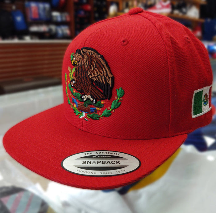 Embroidered Shield and flag SnapBack Mexico Red Hat Peligro Sports