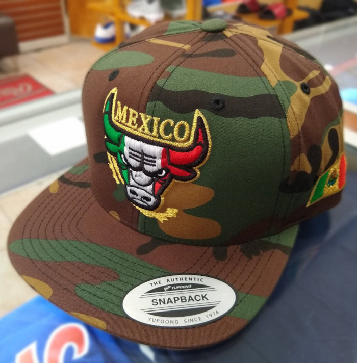 Embroidered SnapBack Mexican Bull logo Camouflage Hat Peligro Sports