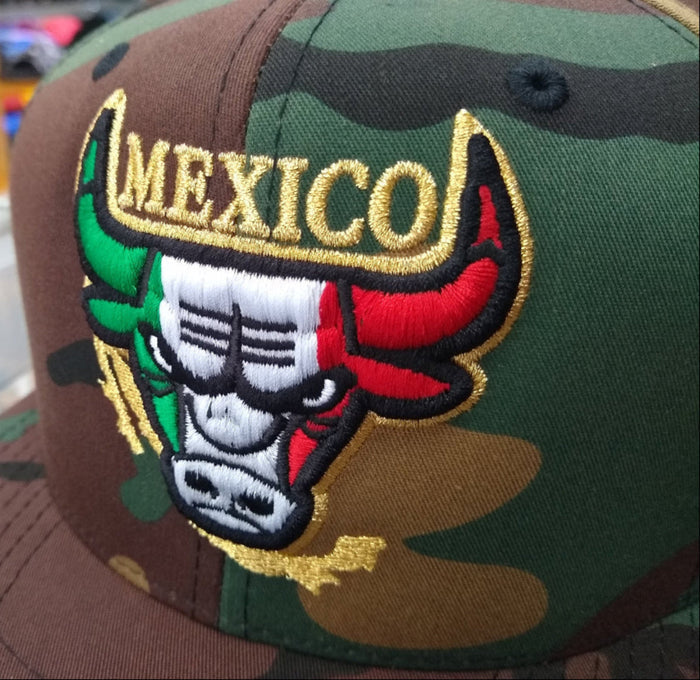 Embroidered SnapBack Mexican Bull logo Camouflage Hat Peligro Sports