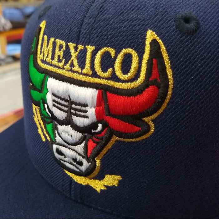 Embroidered SnapBack Mexican Bull logo Navy Hat Peligro Sports