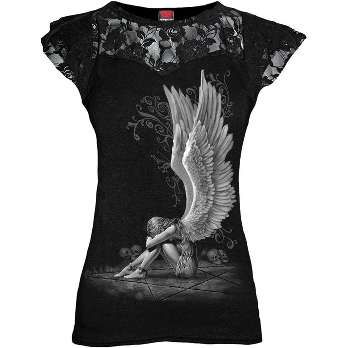 ENSLAVED ANGEL - Lace Layered Cap Sleeve Top Black Spiral USA