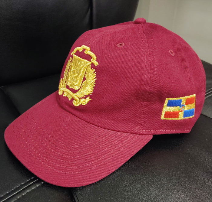 Escudo Republica Dominicana - Dominican Maroon / Metallic Gold Shield  Dad Hat Peligro Sports