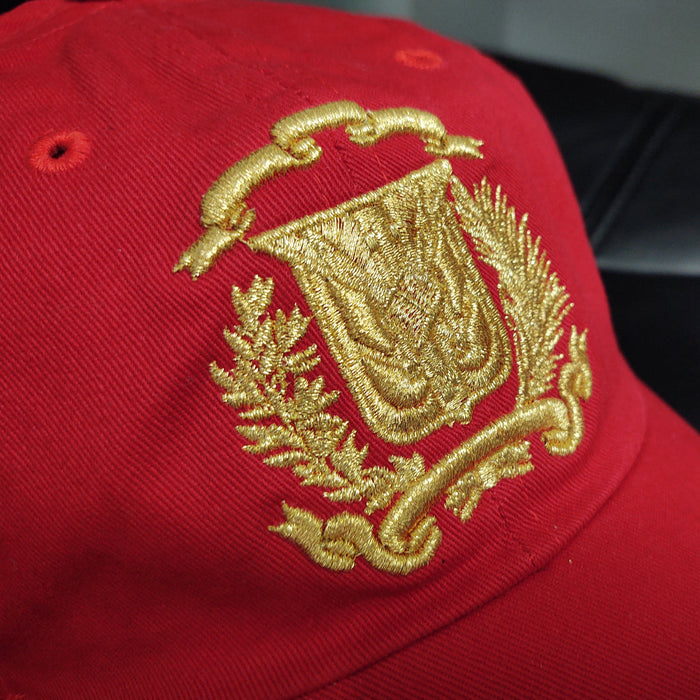 Escudo Republica Dominicana - Dominican Red / Metallic Gold Shield Dad Hat Peligro Sports