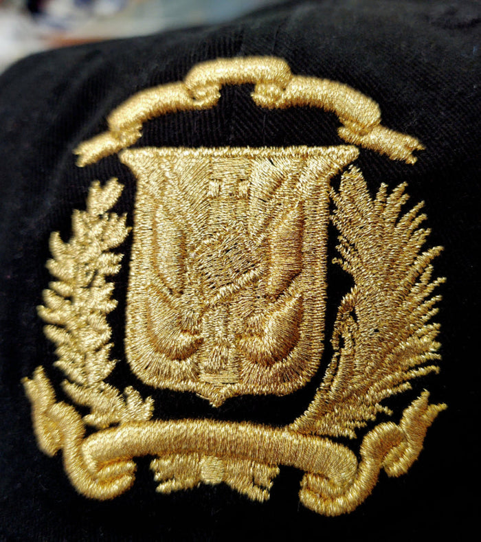Escudo Republica Dominicana - Dominican Shield Black / Metallic Gold Color Dad Hat Peligro Sports