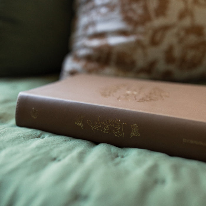 ESV Journaling Bible spine with gold etching a green blank