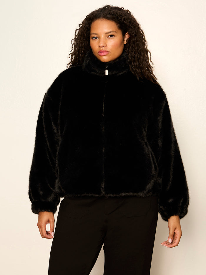 Everest Fur Bomber Black Extended Sizing