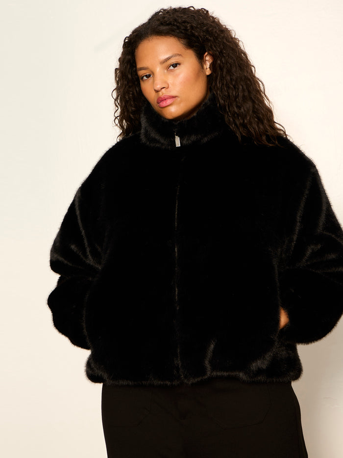 Everest Fur Bomber Black Extended Sizing