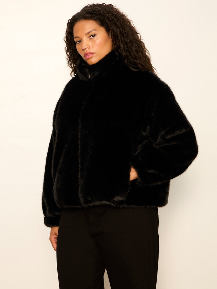 Everest Fur Bomber Black Extended Sizing