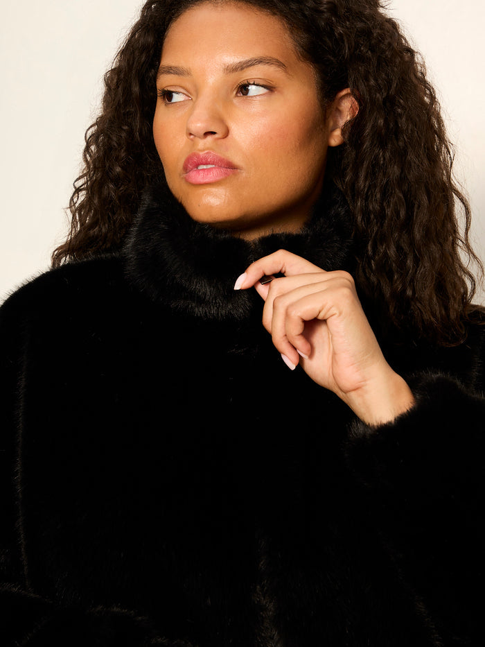 Everest Fur Bomber Black Extended Sizing