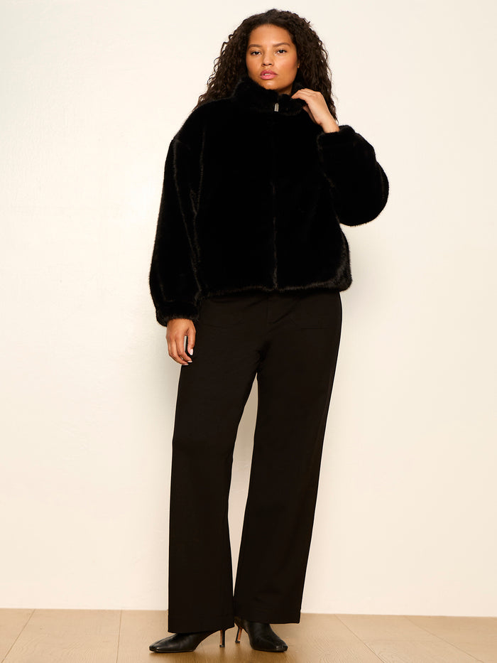 Everest Fur Bomber Black Extended Sizing