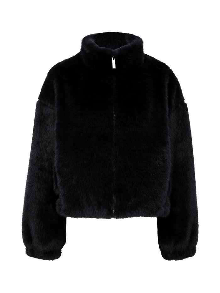 Everest Fur Bomber Black Extended Sizing