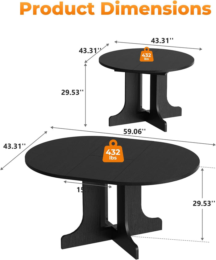 Expandable Charcoal Circular Dining Table 43in 59in