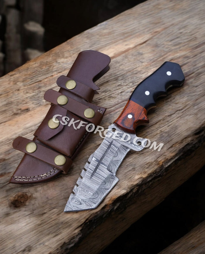 Explorer's Companion Tom Brown 10” Damascus Hunting Knife With Resin & Wood Handle cskforged