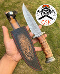 Exquisite Damascus Hunting Knife with Stacked Leather Handle | Limited Edition | cskforged store" cskforged