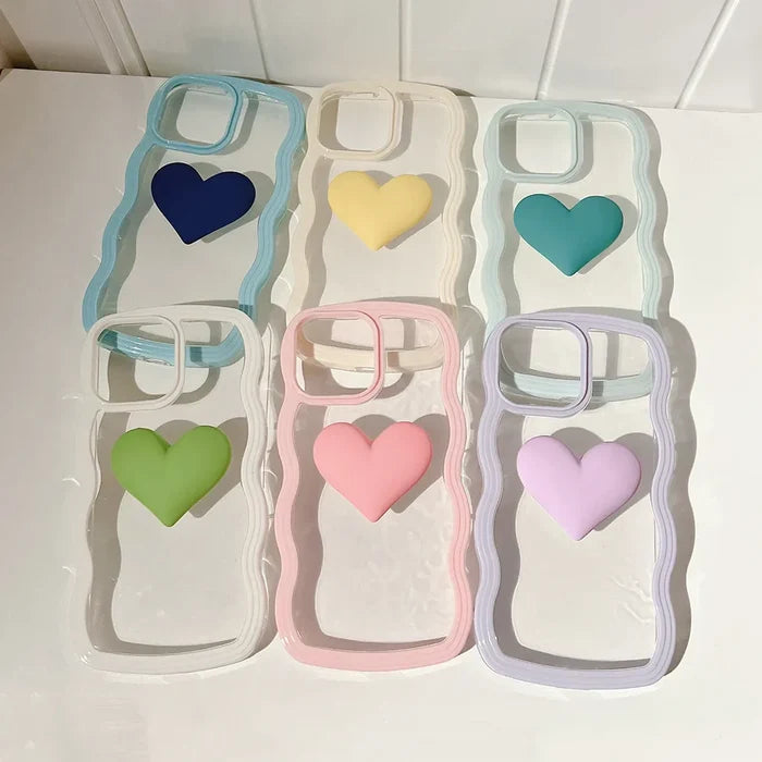 Fashion Transparent Curly Wave 3D Love Heart Phone Case For iPhone PhoneShells