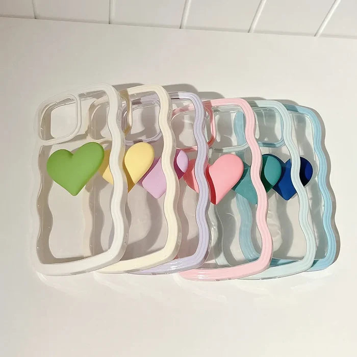 Fashion Transparent Curly Wave 3D Love Heart Phone Case For iPhone PhoneShells