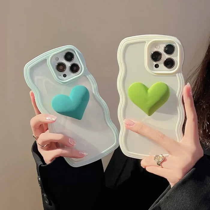 Fashion Transparent Curly Wave 3D Love Heart Phone Case For iPhone PhoneShells