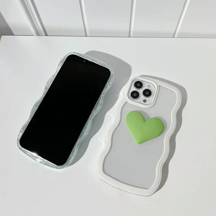 Fashion Transparent Curly Wave 3D Love Heart Phone Case For iPhone PhoneShells